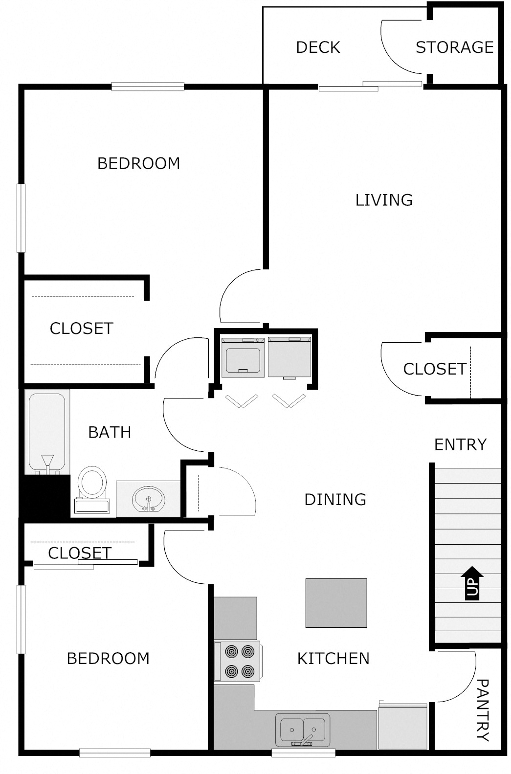 Floor plan for 2 beds, 1 bath, 1100 sqft